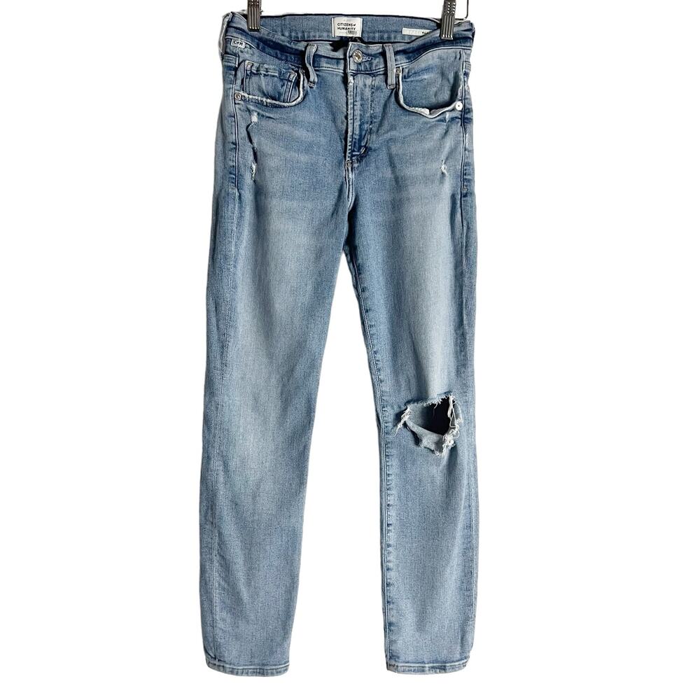 Citizens of Humanity Ella Mid Rise Slim Crop Distressed Denim Blue Jeans Size 25
